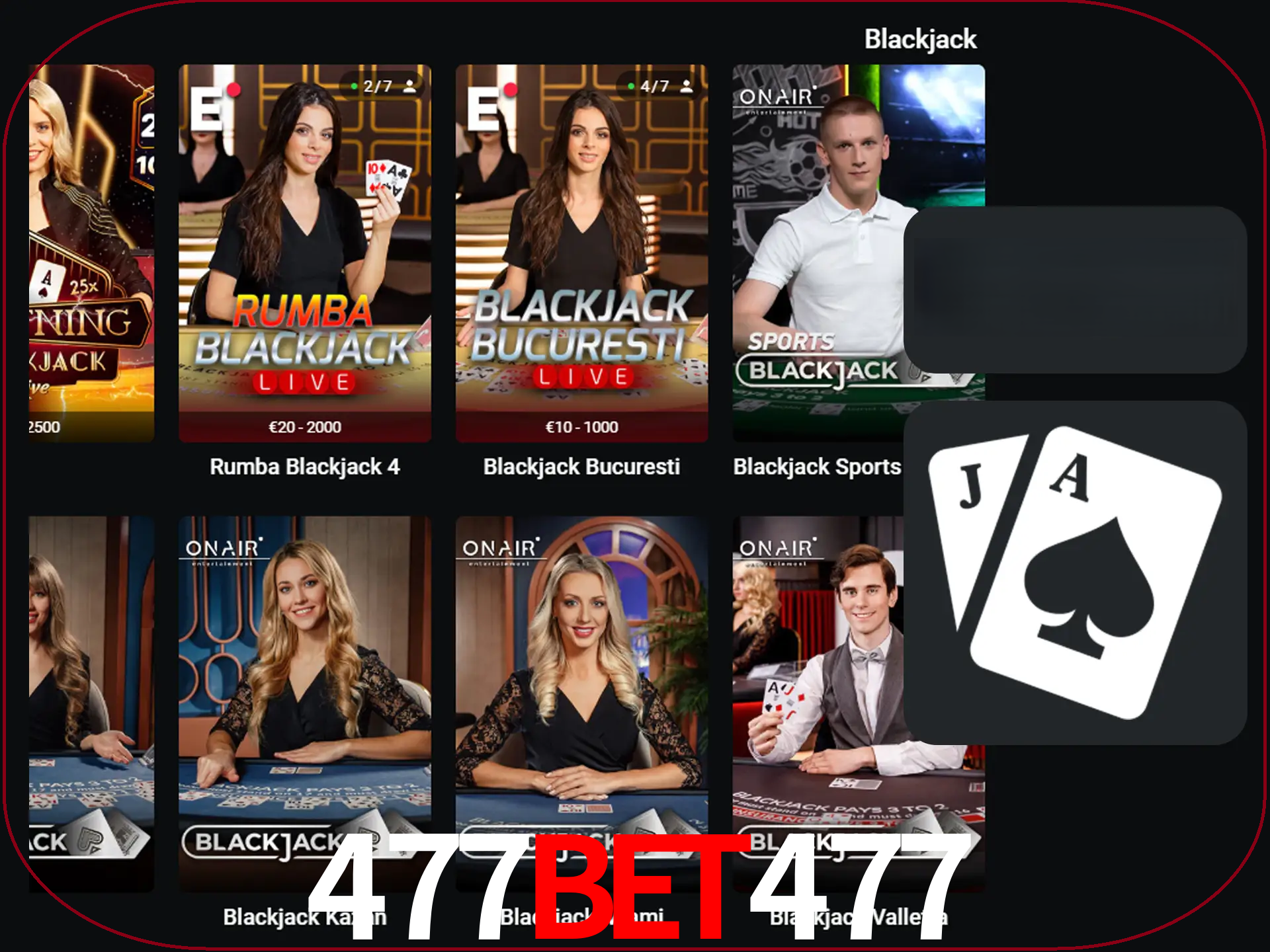 Escolha uma mesa completa de jogadores de blackjack.